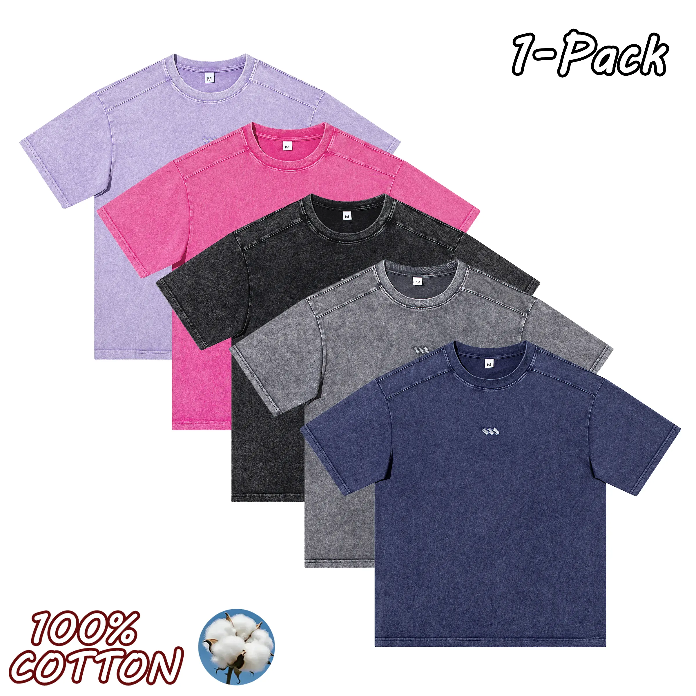 Men's 100% Pure Cotton Solid-Color Minimalist Crew Neck Short-Sleeve Vintage Washed T-Shirt, Menswear Top, Couples' Matching Style, Casual Fashionable, Suitable for Outdoor Sports & Everyday Wear