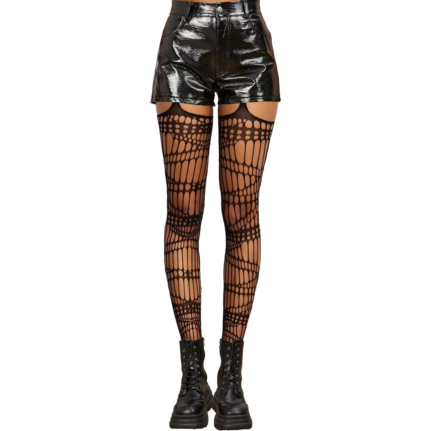 Women's High-Waist Star Moon Flower Heart Fishnet Tights - Suspender Pantyhose Lingerie Clothes