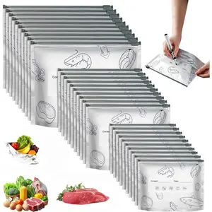 Reusable Aluminum Foil Sealable Bags, 2026 New Resealable Vacuum Zipper Pouches for Food, Stand Up Foil Sealable Bags with Label and Zip Lock for Vegetable Fruit Meat.