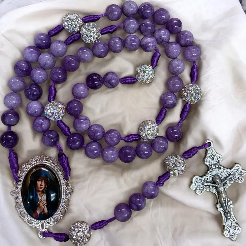 7 sorrows rosary, with mater dolorosa and fleur de lis crucifix
