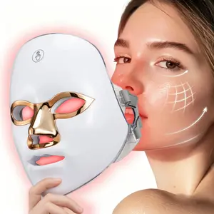 Upgraded Version LED Light Therapy Facial & Neck Mask, 7-Color Photon Skincare, Rechargeable Ergonomic & Portable Beauty Device for Travel