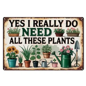 Vintage Botanical Wall Art - Humorous Gardening Metal Plaque for Greenhouse & Indoor Plant Setup