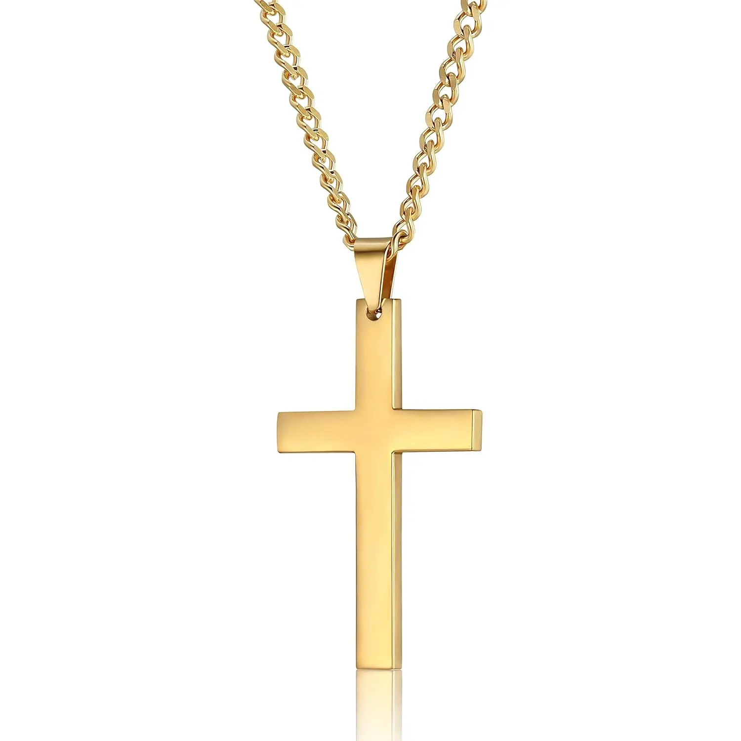 FLORIDECO Stainless Steel Cross Pendant Necklace with 24-in Long Classic Cuban Link Chain, 1 Pc Tarnish-Proof Unisex Religious Faith Jewelry for Daily Wear & Gifting, Tarnish Proof Jewelry,summerwins