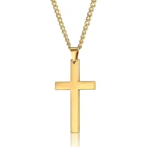 FLORIDECO Stainless Steel Cross Pendant Necklace with 24-in Long Classic Cuban Link Chain, 1 Pc Tarnish-Proof Unisex Religious Faith Jewelry for Daily Wear & Gifting, Tarnish Proof Jewelry