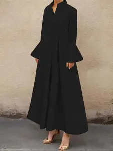 Elegant Women's Long Sleeve Lapel Dress, Plus Size Fashionable Maxi Dress, Stylish Ladies' Clothing for Special Occasions