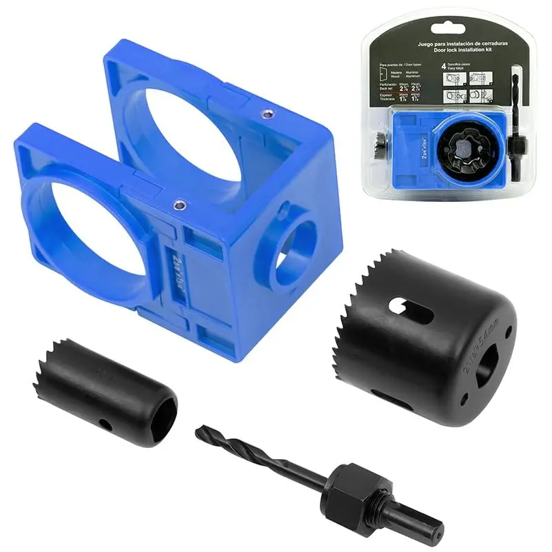 /8" - /4" Door Lock Installation Kit Door Hole Drilling Kit for Wooden Doors, Hole  Kit with Guide Template Jig (Blue)