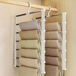 Foldable Pants Organizer Hanger, 2 Multi-Layer Stainless Steel Foldable Hangers, Space-Saving for Home Closet, Multifunctional Clothes Rack