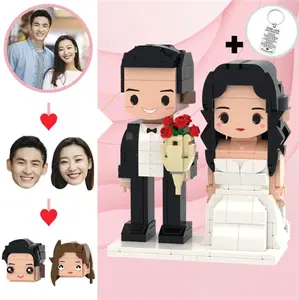 Wedding Gifts Romantic Wedding Cute Face Brick Figures with Keychain Set Customizable Head 2 People Custom Brick Figures