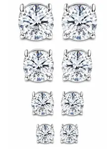 4 Pairs Stud Earrings Set for Women Men, Earring Women, Cubic Zirconia Cartilage Earrings 3/4/5/6mm, 316L Stainless Steel 925 Sterling Silver Post, Hypoallergenic Style Sparkly Stud Earrings, Everyday Jewelry Gift