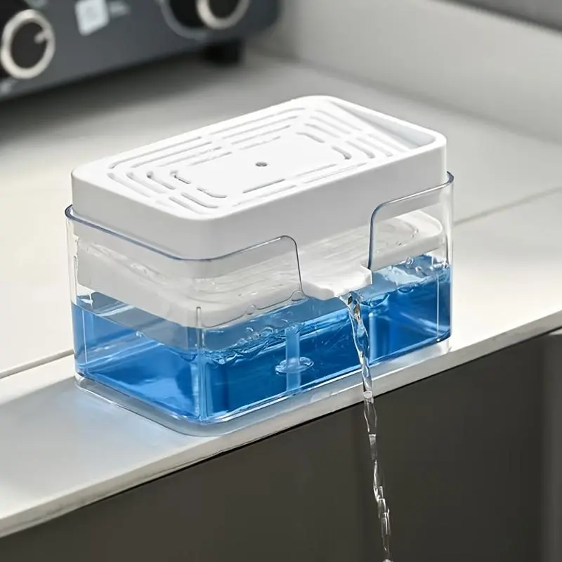 2-in-1 Soap Dispenser and Sponge Holder - No Electricity Needed, Built-in Sponge Tray Organizer, Space-Saving Kitchen Sink Counter Organizer, Easy-Clean Plastic for Dish Soap, Scrubbers, Cleaning - Countertop or Under Faucet Storage, Soap Dispenser F