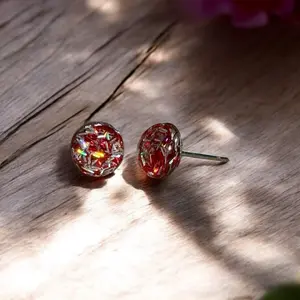Autumn’s Fire Glitter Stud Earrings – Holographic Red Orange Jewelry, Fall Witchy Aesthetic, Handmade Sparkle Earrings, Fairycore Gift