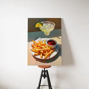 Margarita and French Fries Poster | Funny Demure Mindful Quirky | Cocktail Art Bar Cart Decor