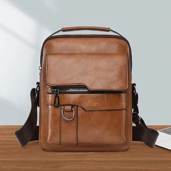 Men's PU Leather Crossbody Messenger Bag - Retro Fashion, Waterproof, Large Capacity, Multiple Compartments, Adjustable Shoulder Strap, Top Handle, Men's Accessories, Everyday Carry, Business Use, Holiday Gift, Father's Day Option, Commuter Bag