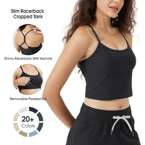 ODODOS Women's Slim Racerback Cropped Tank – odSTRATUM Tech Sports Bra, Ultra Soft UPF 50+ Cami Top with Built-in Bra Athletic Fashion Activewear Breathable Athletics