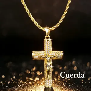 14K Genuine Gold Plated Male Cross Necklace, Wear-resistant Anti-tarnish Rope Chain Crucifix Jewelry, Classic Religious Gift Accessories