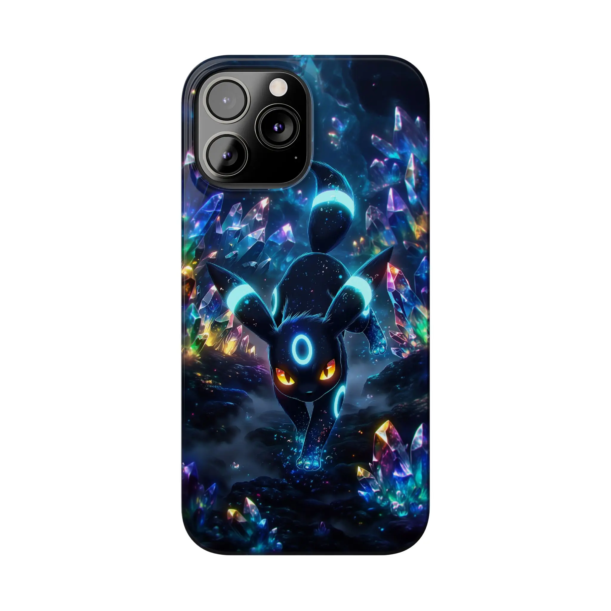 Shiny Umbreon Phone Case, Neon Crystal Cave Fantasy Protective Cover for iPhone 7–17 Pro Max & Samsung S21–S26 Ultra