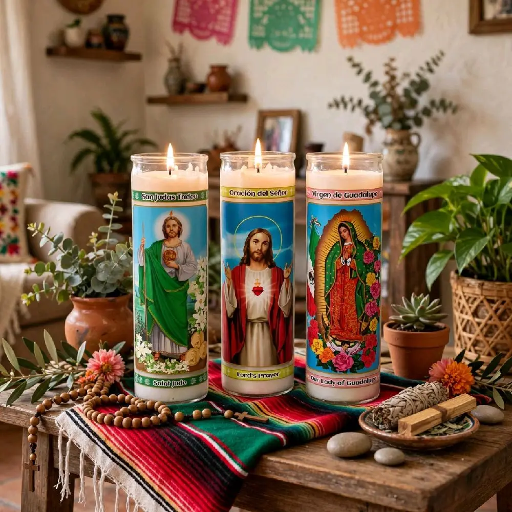 3 Pack Candles Divine Protection Trio - Jesus Christ, Saint Jude & Our Lady of Guadalupe Candles.