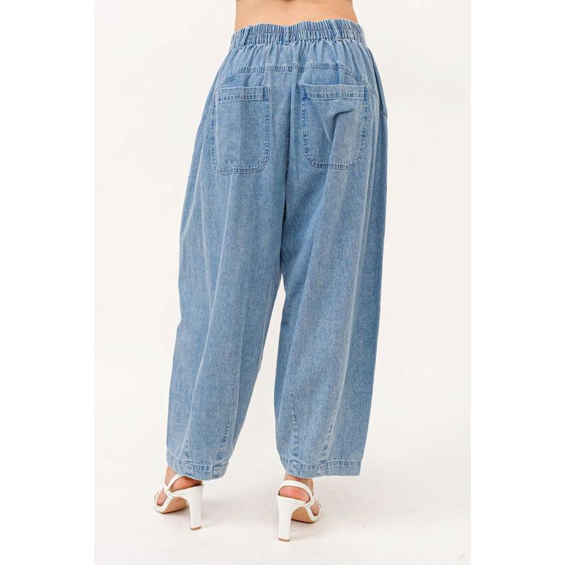 And The Why Elastic Back Pleated Baggy Jeans low  rise robin jeans  women