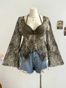 Plus Size Women's Babydoll Printed T-Shirt With Star, Moon And Floral Pattern For Holiday, Graduation, Back To School Season, Fall