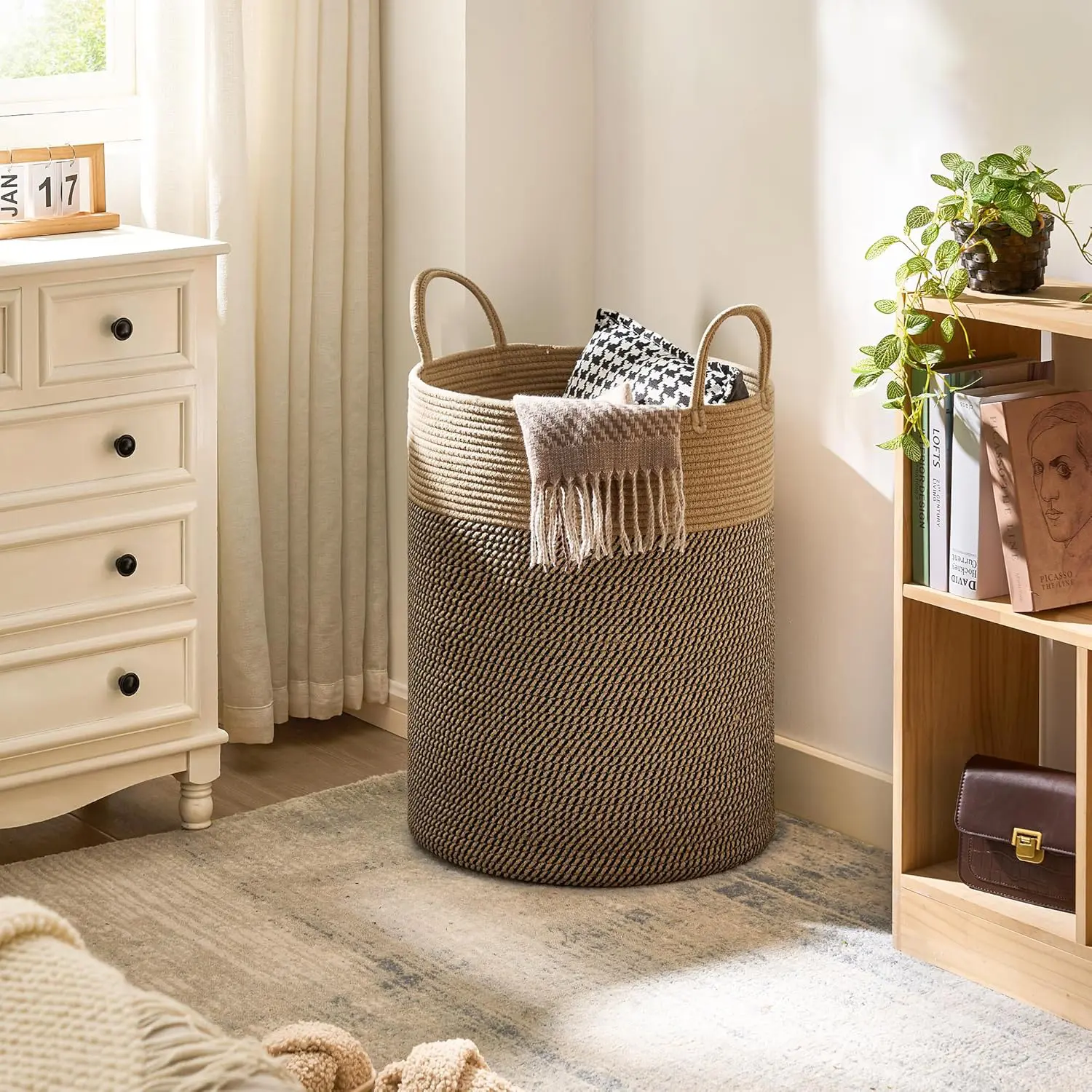Large Round Laundry Basket with Handle, Laundry Organizer, Laundry Bin, High Capacity Dirty Clothes Hamper for Bedroom & Balcony, Home Use Toy Storage Bucket