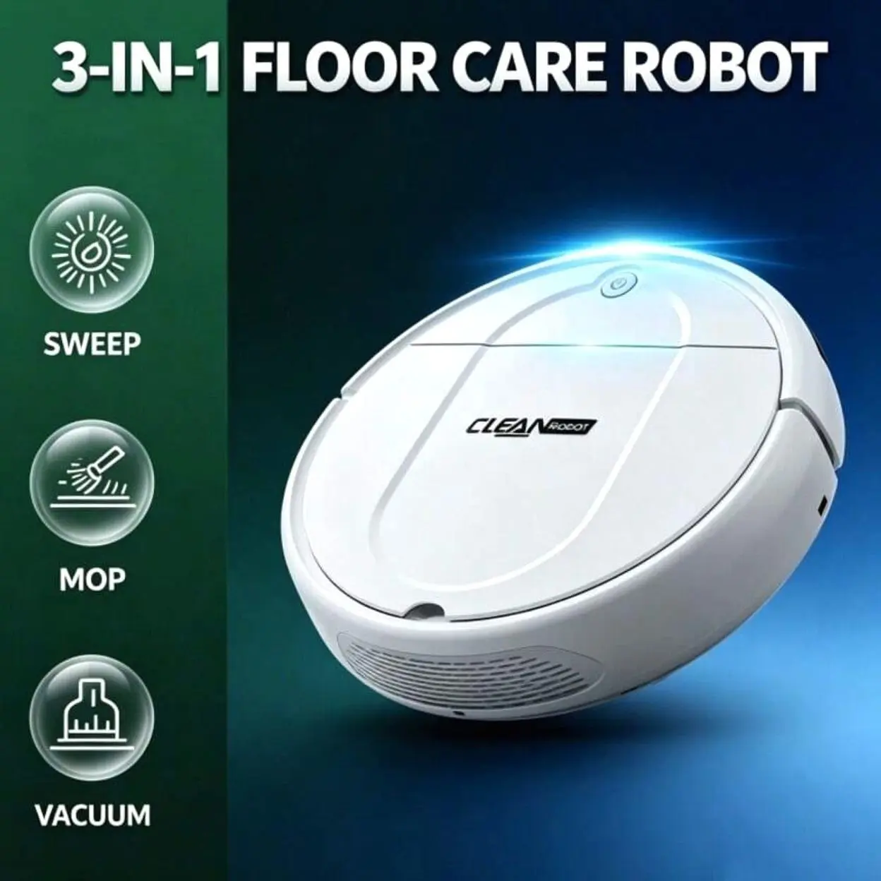 3 in 1 Robot Vacuum Cleaner, 1500Pa Strong Suction Sweeper Mop Combo, Rechargeable Automatic Floor Cleaning Robot for Home Pet Hair Hard Floors