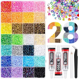 26000Pcs ResinRhinestones with Tweezers for Crafting Mixed-Color3mm Bedazzling Crystal with 3Pcs 10ml  JewelryGlue for DlY Crafts Clothing Tumblers Shoes Fabric NailArt Colorful