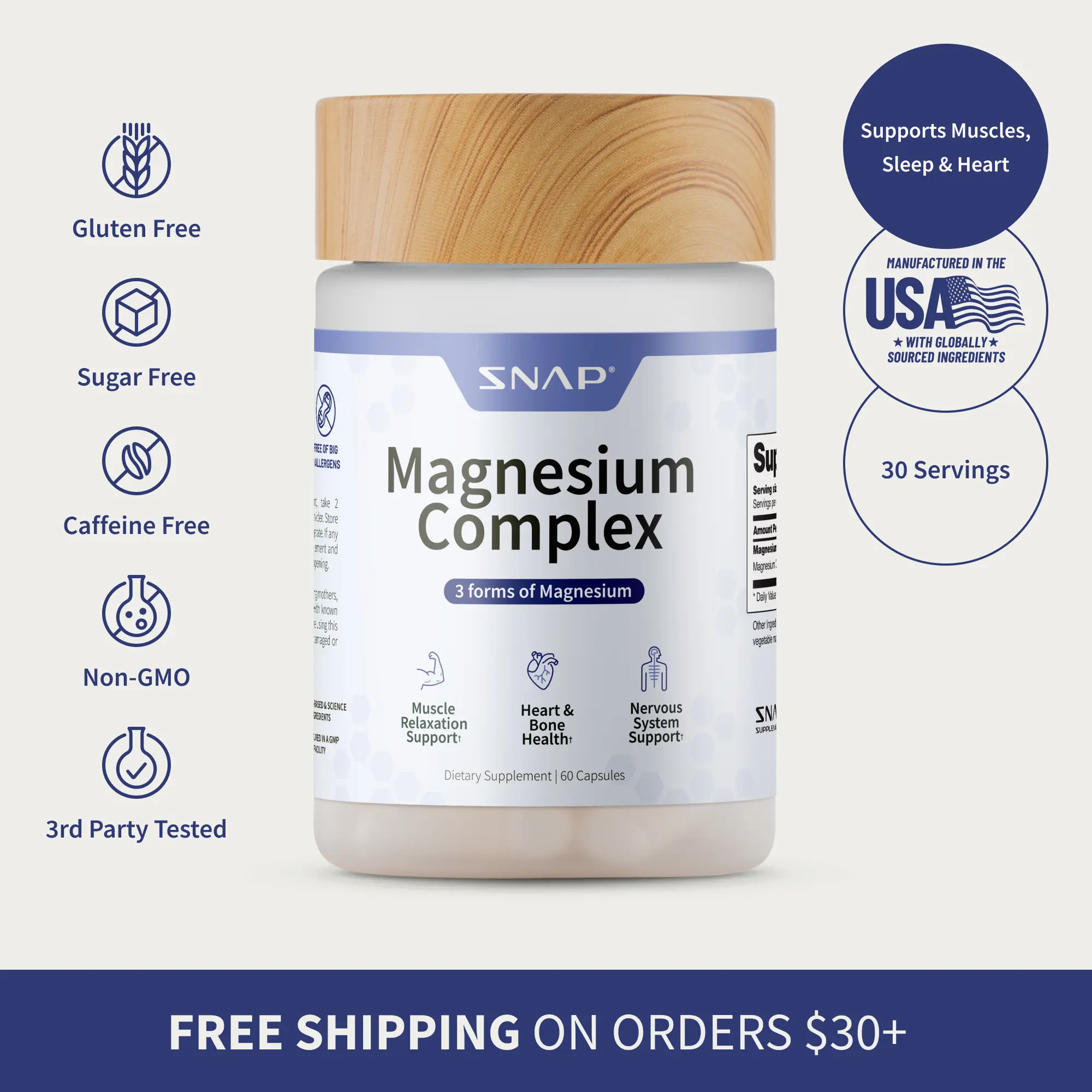 Snap Supplements - 3 in 1 Magnesium Complex - High Absorption - 60 Servings - Natural Supplement Capsules Snap Supplements - 3 in 1 Magnesium Complex - High Absorption - 60 Servings - Natural Supplement Capsules