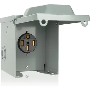 50 Amp RV Power Outlet Box, 125/250  NEMA 14-50R Outlet, Lockable Enclosed Outdoor Plug, Electrical Receptacle Panel, Weatherproof Temporary Hookup for RV Camper  Travel Generator
