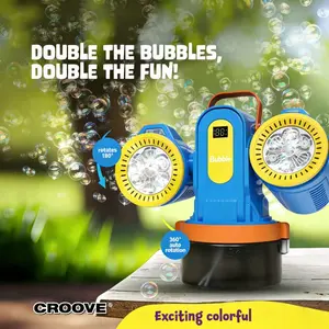 Double Head Remote Bubble Machine, USB PD Rechargeable, RGB Lights, 360° Rotation, Includes 50ML Concentrate, Perfect for Parties and Gifts