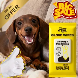 Natural Ingredients PRO Pet Glove Wipes Bathing & Deodorizing No-Rinse Grooming for Dogs & Cats Extra Thick & Glove-Fit Design Daily Care Traveling Eco-Friendly 20pcs Pack Alcohol-Free Hypoallergenic Furry Haha
