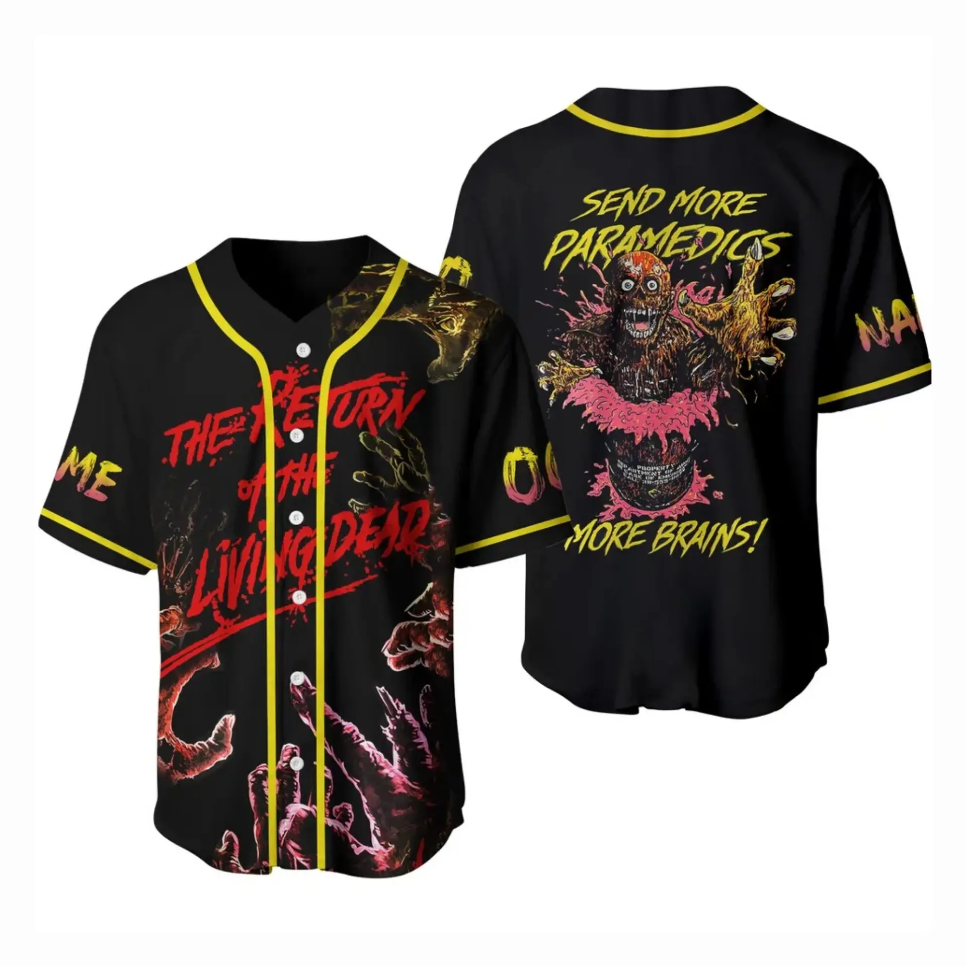 Zombie Horror Baseball Jersey, Cult Horror Movie Button Up Shirt, Undead Graphic Sports Top, Halloween Goth Apparel, Retro Zombie Fan Gift, Spooky Streetwear, Apocalypse Costume Jersey, Creepy Horror Clothing Men Women