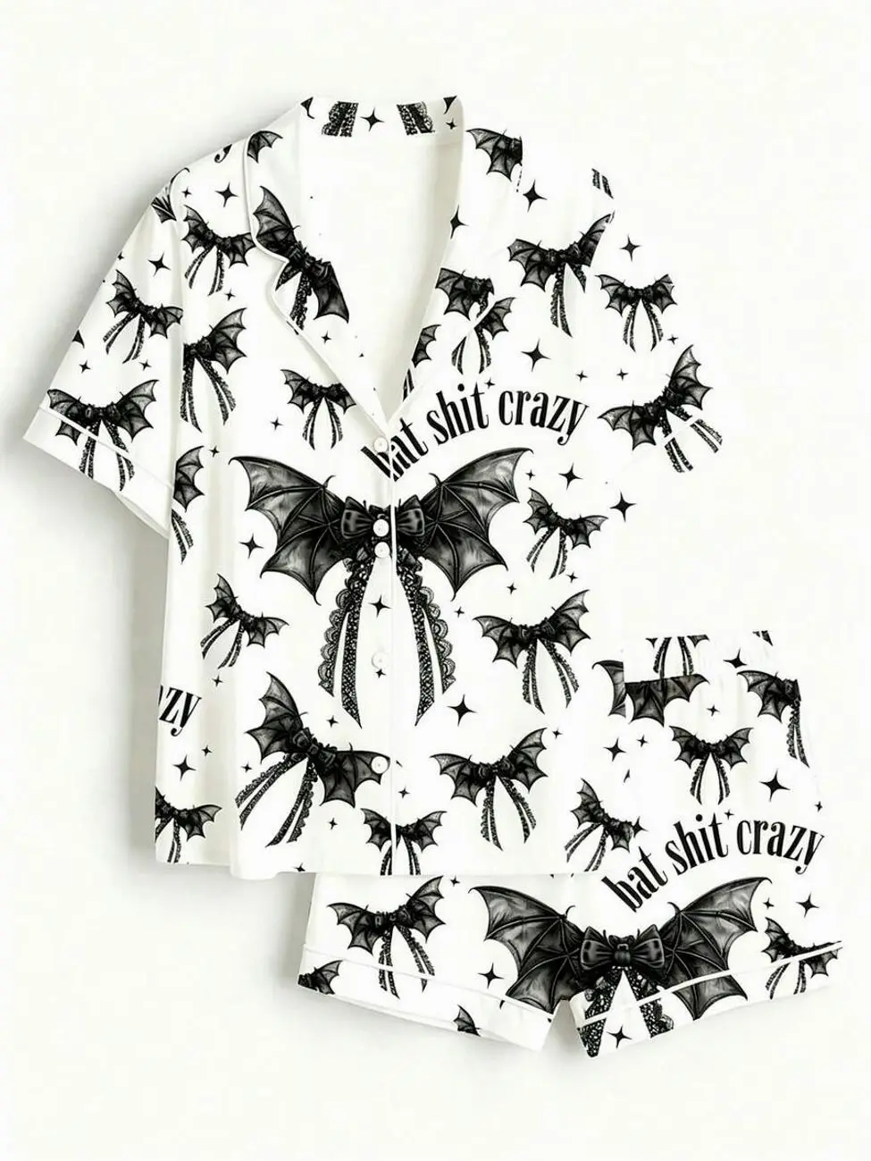 Gothic Bat Pajama Set, Spooky Halloween Sleepwear, Dark Academia Loungewear Gift