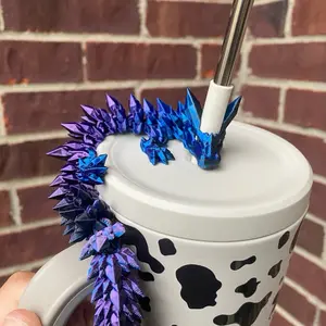 Large 3D Printed Color Customizable Crystal Dragon Straw Charms, Toppers, and Fidget Toys