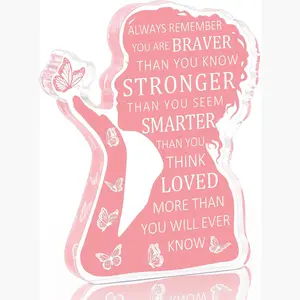 Inspirational Gifts for Women Encouragement Cheer Up Motivational Gifts for Girl Friend Coworker Female Emotional Support Gift Positive Desk Decor for Her Acrylic Sign Pink Home Decor Products
