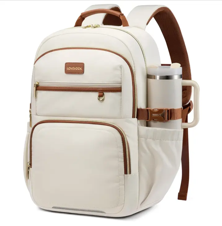 LOVEVOOK Laptop Backpack for Women, 15.6 Inch Travel Backpack with Giant Tumbler Holder Pocket, Multi-Pocket College School Bookbag Purse, Water-Resistant Work Daypack for Teacher Nurse