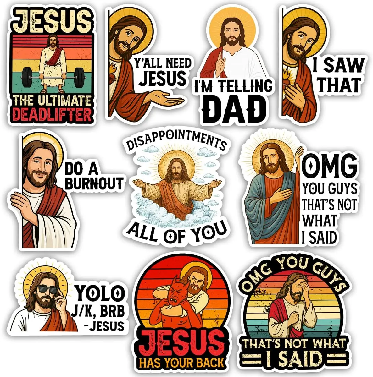 Funny Jesus Meme Sticker Pack, Christian Humor Sticker, Catholic Christian Gift, Church Bible Verse Religious Decoration for Laptop Tablet Water Bottle Helmet Car Truck Vehicle