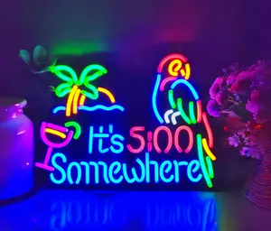 It's 5:00 SomeWhere Neon Sign for Wall Decor Perfect for Beer Bar Game Room Home Bar Party Bedroom led sign for men Led neon lights wall led signs Man Cave crown royal USB Powered Neon Light for Hip Hop Parties Enthusiasts Home  Gifts Festivals Christmas