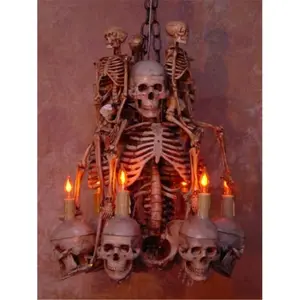 Skeletons and More  Chandelier Skeleton 3 Med & Small Skeletons Holding Six Skulls