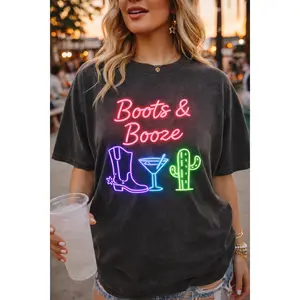 Country Girl Neon Sign T-Shirt | Boots & Booze Graphic