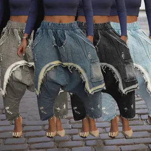 2025 New Style Personality Trendy Distressed Brushed Denim Jeans Fashion Loose Harem Pants
