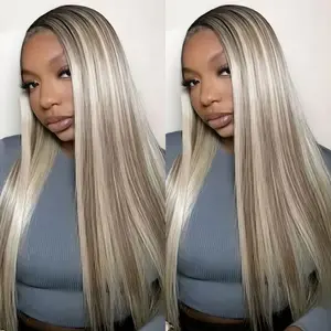 Highlights 4/613 Balayage Blonde Colored Human Hair Wigs 13X6 Lace Frontal Wig Washable Upgrade 12A Remy Hair Quality Luxury Soft Straight Lace Front Wigs For Women 180% Density