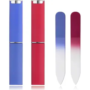 2-Pack Mini Glass Nail File with Case 2mm Thickness Small Crystal Files for Nature Nail Gentle Double-Sided Etched Fingernail Files for Travel Fine Grit Czech Glass Gifts Package Stocking Stuffers