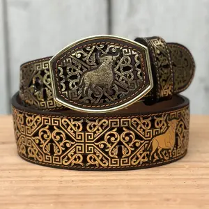 Golden "Strong Bull" Artisan Western Belt for Men