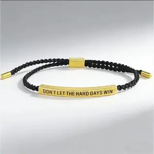 Don't Let The Hard Days Win Bracelet - Remember Who The F You Are Inspirational Bracelet for Women Men, 18K Gold Plated Stainless Steel Engraved Braided Adjustable Up to 10" Motivational Jewelry Gifts