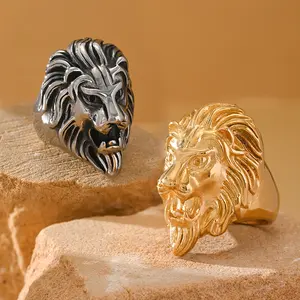 Retro and Domineering Hip-hop Style Lion Portrait Stainless Steel Men's Ring Suitable for Banquets, Parties, and Daily Wear Accessories