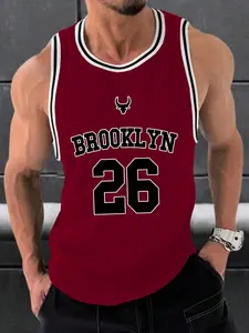 Men's Casual Sleeveless Sports Vest, Casual Sporty Vest, Breathable Comfort Fit, Summer Vacation & Fitness Wear, Athletic Activewear, Digital Number Pattern Design, Workout Gym Clothing