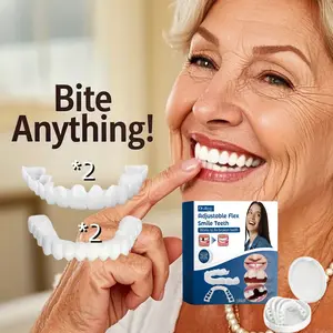 Oralhoe Portable Silicone Denture,Comfortable Material Temporay Denture Care Kit, Adjustable Snap-on Dentures Simulation Toot，Daily Oral Care for Women&Men,false teeth