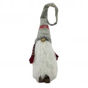 360 Stand 36in Large Winter Gnome Fabric Decoration, 36x6.3x6.7in Red & Gray with Snowflakes, Hat & Long Beard, 360-Degree Rotatable Stand, Mantle Decor, Christmas, Ornaments