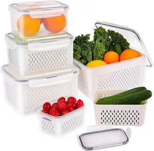 [LIMITED TIME DEAL], 5pcs Fruit Containers for Fridge, Clear Berry Containers with Lid and Removable Colander Plastic Refrigerator Organizer