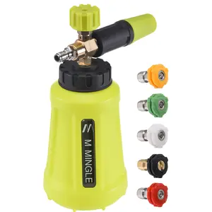 M MINGLE Foam Cannon for Pressure Washer, Car Foam Sprayer with 1/4 Inch Quick Connector, Wide Mouth Heavy Duty Car Wash Foam Blaster Power Washer, 1 Liter with 5 Nozzle Tips，Christmas gifts